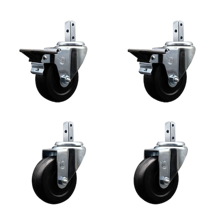 Service Caster 3.5'' Hard Rubber Wheel Swivel 7/8'' Square Stem Caster Set 2 Brakes, 4PK SCC-SQ20S3514-HRS-PLB-78-2-S-2
